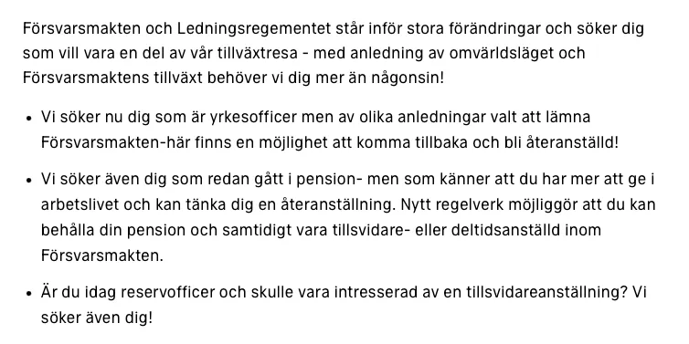 LedR söker tidigare officerare för återanställning