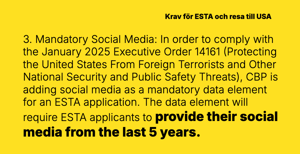 ESTA kräver att du uppger alla sociala medier konton